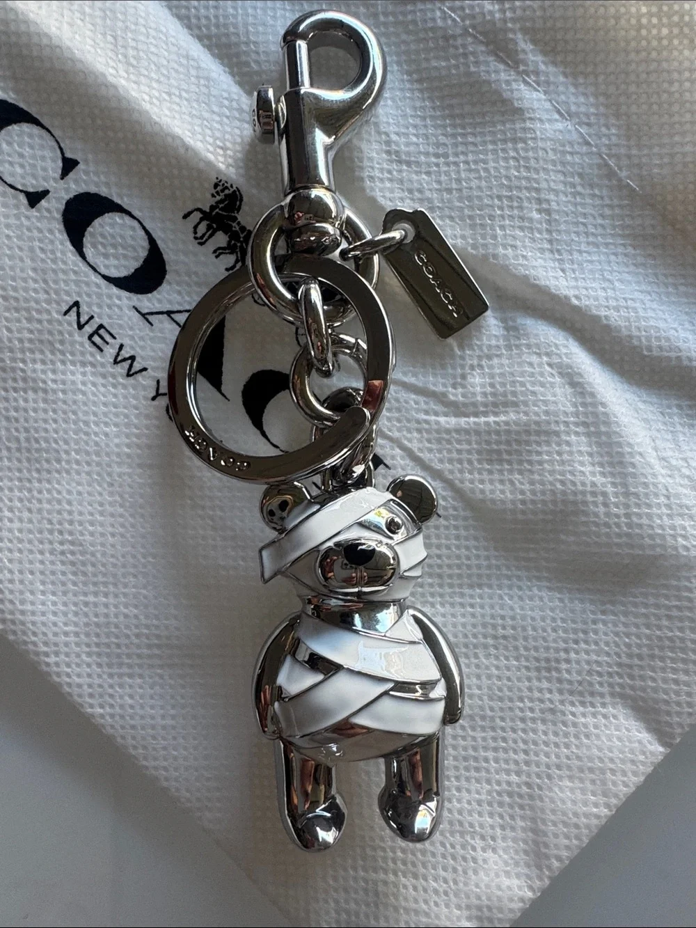 Coach Silver-tone Wrapped Teddy Bear Charm